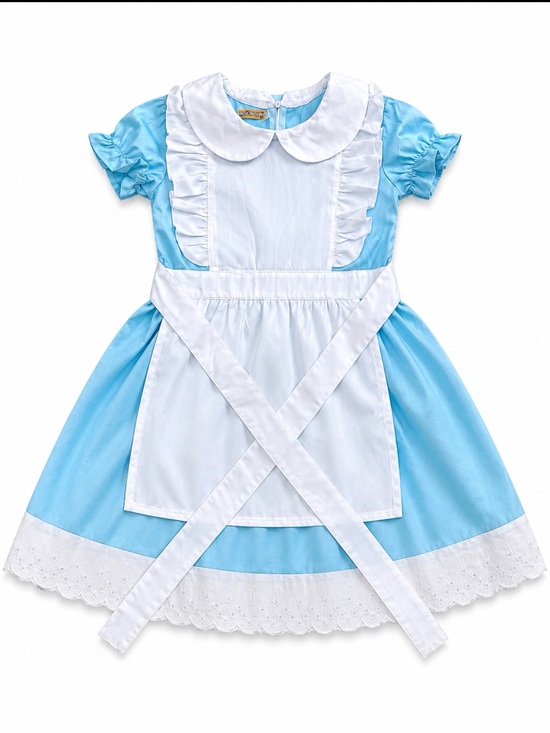 Other - Light Blue Vintage-Style Ruffled Dress with White Trim